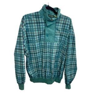 Vintage Lyle & Scott teal green plaid 1/4 zip pull over jacket L